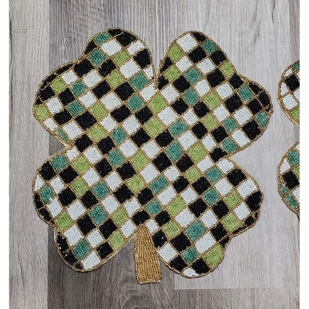 St Patricks Day Irish Checkered Shamrock Clover Beaded Charger Placemat 15